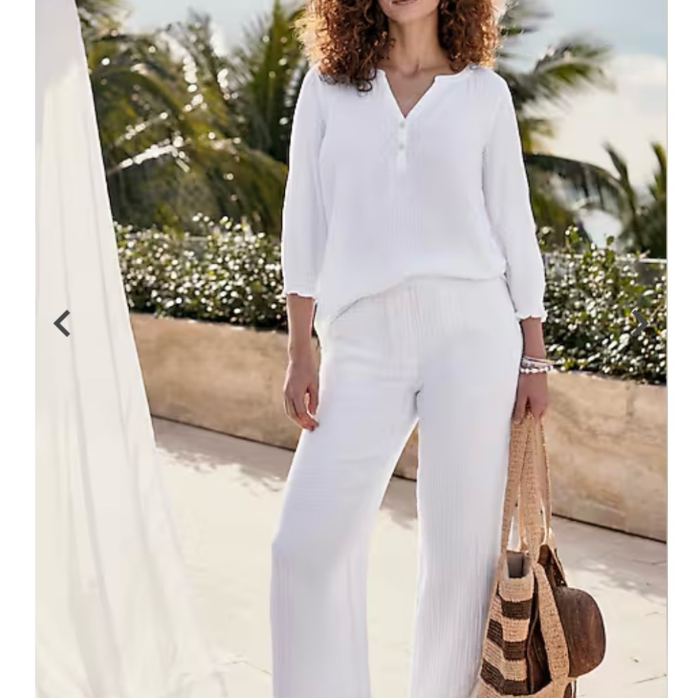 J. Jill White Cotton -gauze  Wide Leg Pants